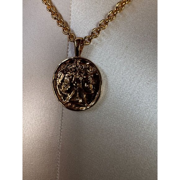 Gold-Plated Multilana Necklace With Janus Pendant 18" Chain Timeless Roman-Inspi - Picture 15 of 16